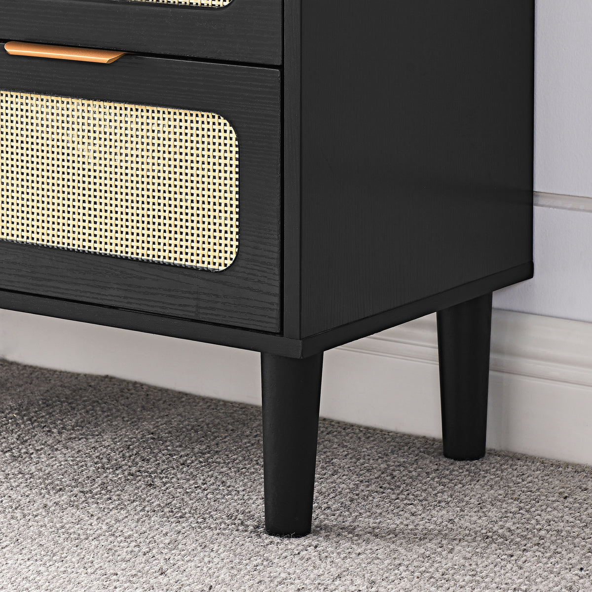 Nøordka Light Dresser Default 32" Black Mid Century Modern Rattan 3 Drawer Dresser Cabinet