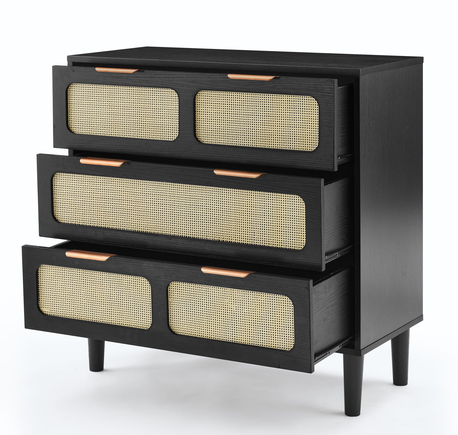 Nøordka Light Dresser Default 32" Black Mid Century Modern Rattan 3 Drawer Dresser Cabinet