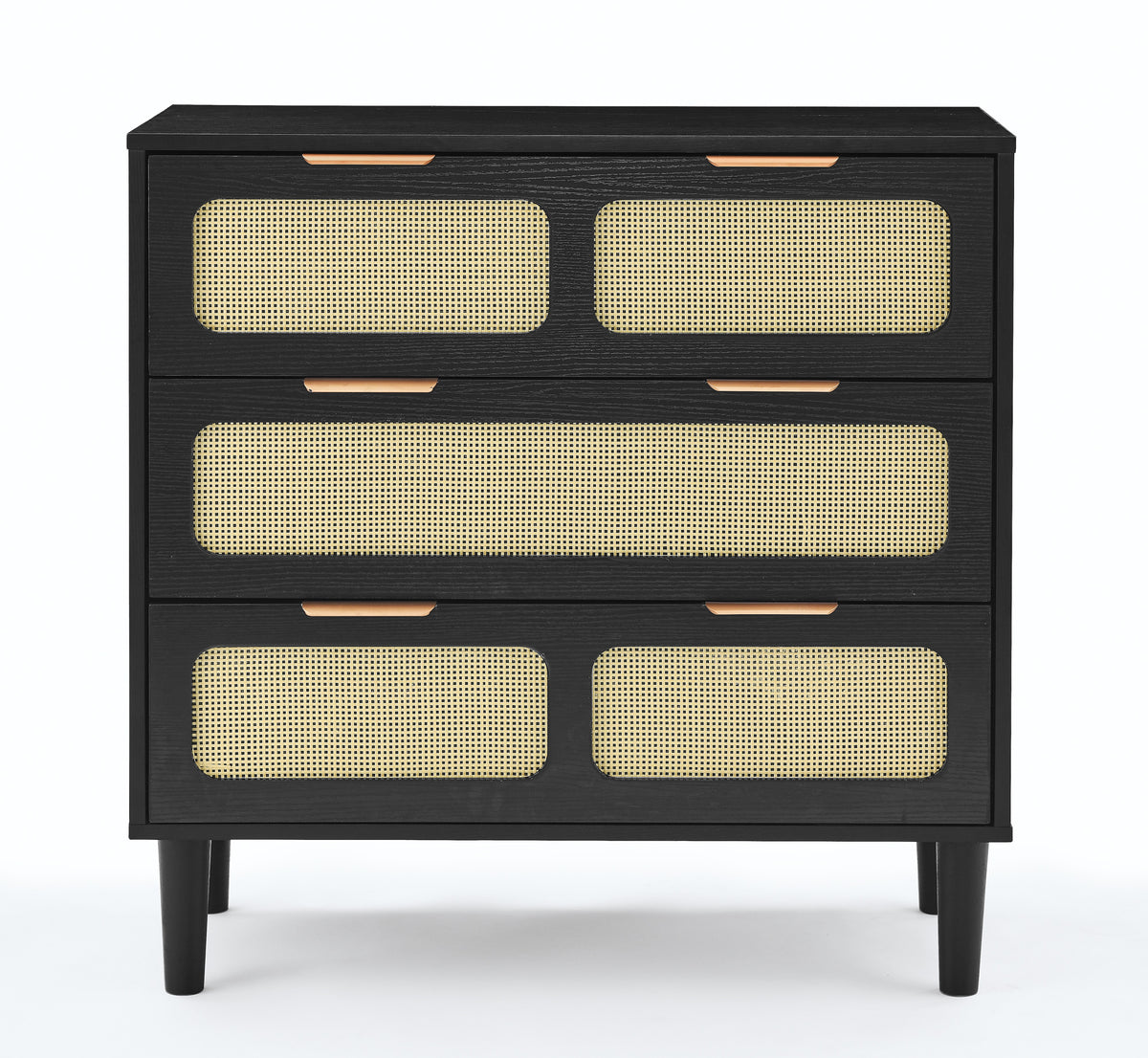Nøordka Light Dresser Default 32" Black Mid Century Modern Rattan 3 Drawer Dresser Cabinet