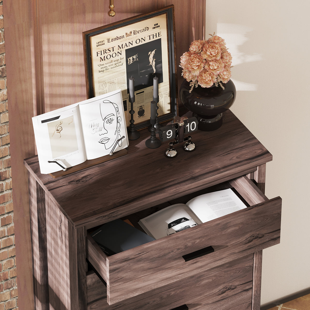 Nøordka Light Dresser Default 32" Dark Walnut Retro American Country Style Wooden Dresser