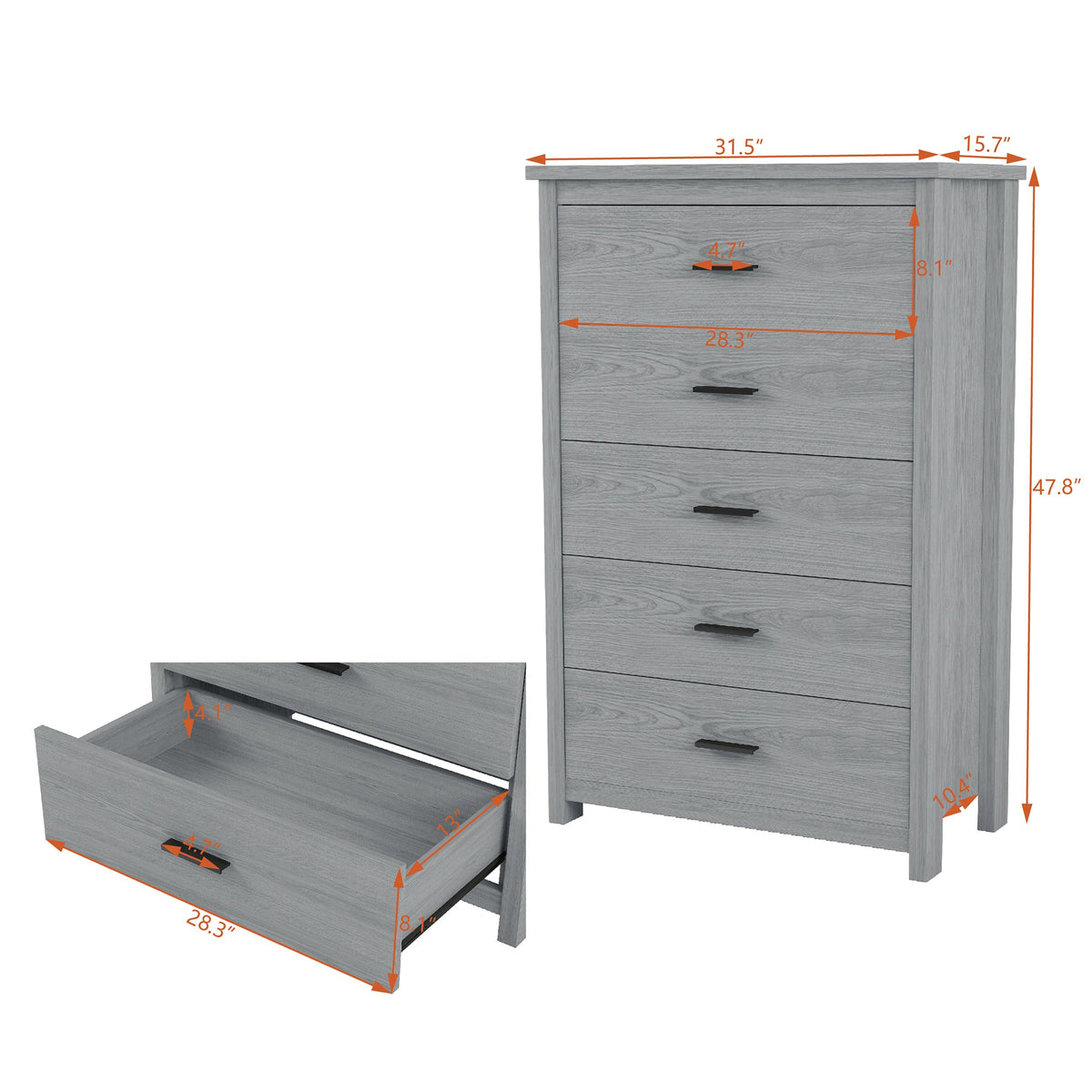 Nøordka Light Dresser Default 32" Light Gray Retro American Country Style Wooden Dresser