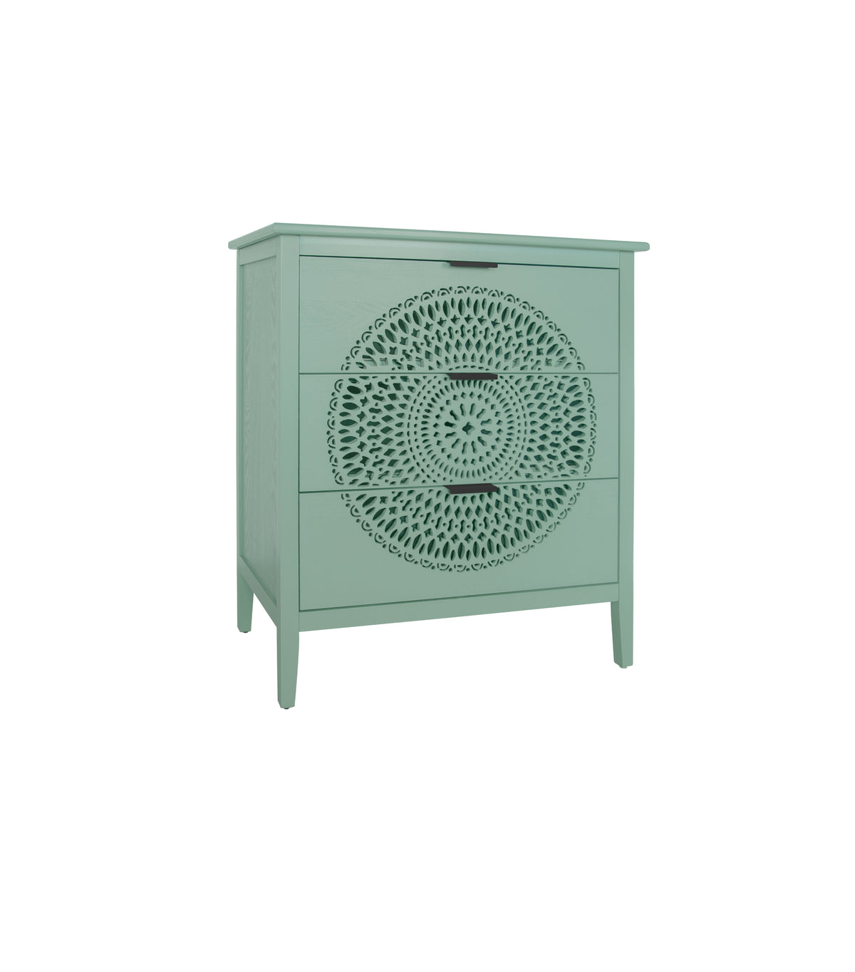 Nøordka Light Dresser Default 32" Light Green Hollow-Carved 3 Drawer Cabinet Dresser with Metal Handling