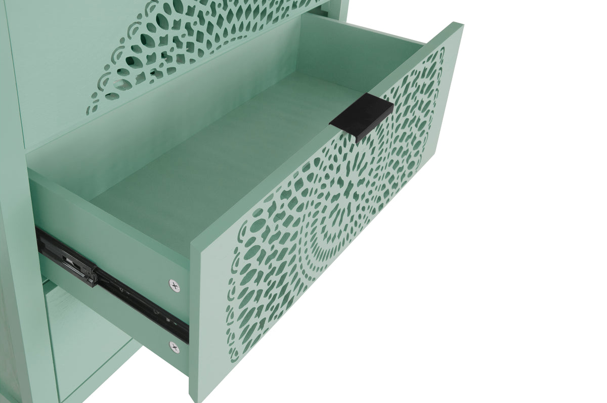 Nøordka Light Dresser Default 32" Light Green Hollow-Carved 3 Drawer Cabinet Dresser with Metal Handling