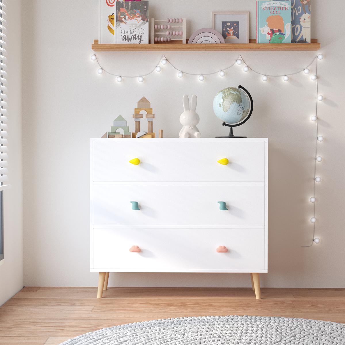 Nøordka Light Dresser Default 32" White Kids 3 Drawer Dresser &amp; Nightstand