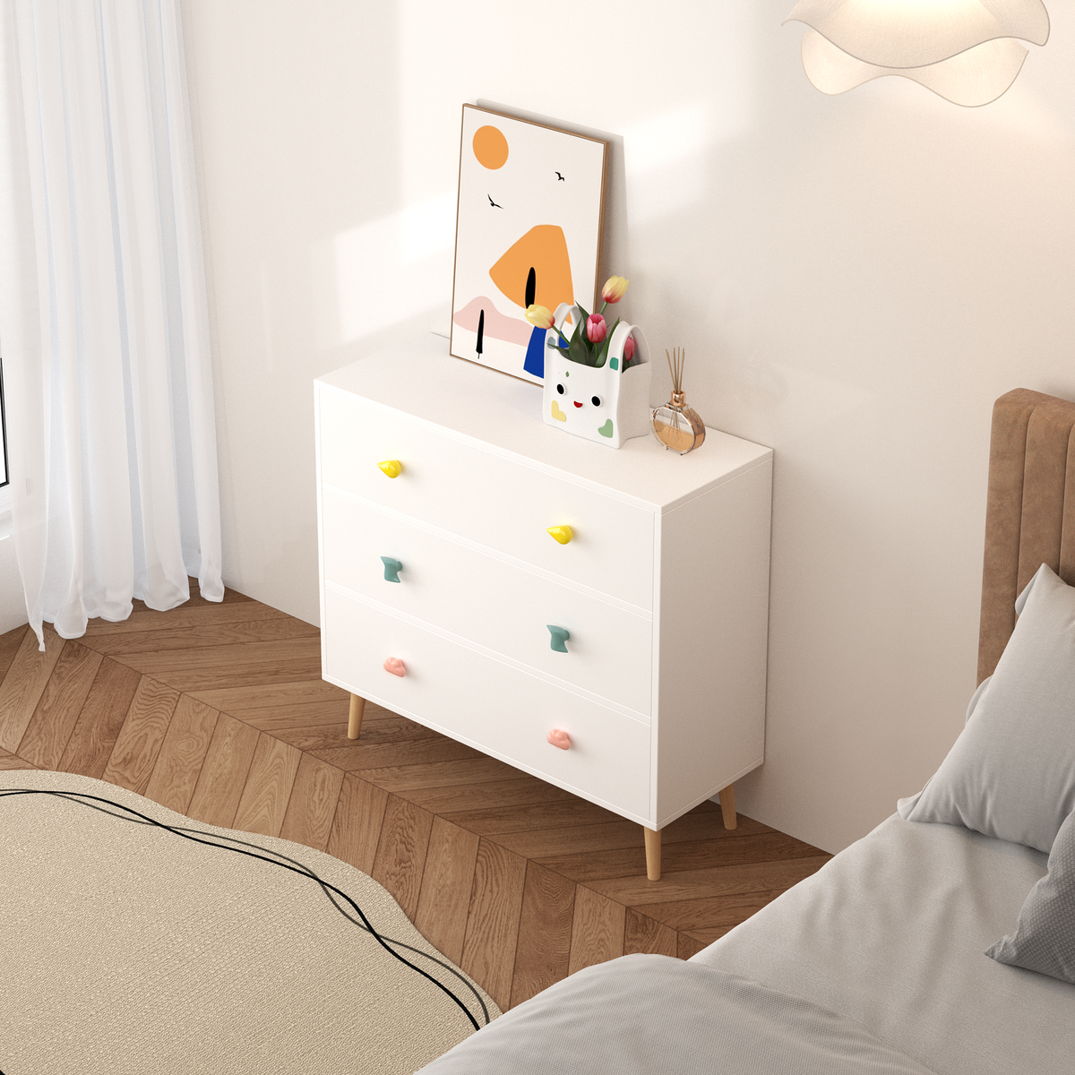 Nøordka Light Dresser Default 32" White Kids 3 Drawer Dresser &amp; Nightstand