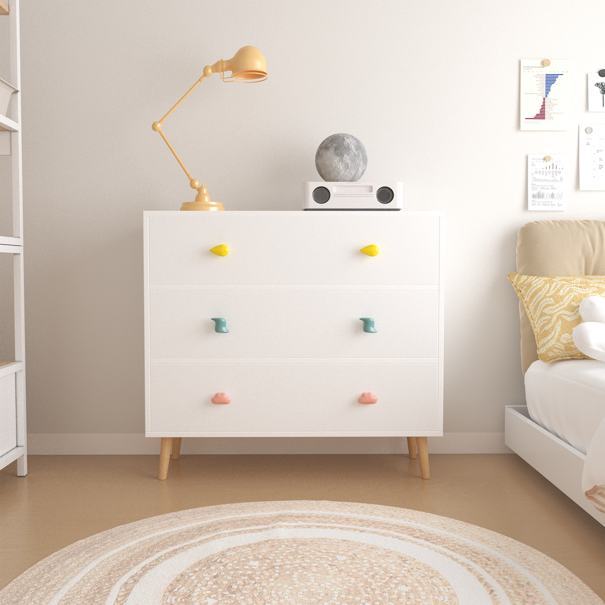 Nøordka Light Dresser Default 32" White Kids 3 Drawer Dresser &amp; Nightstand