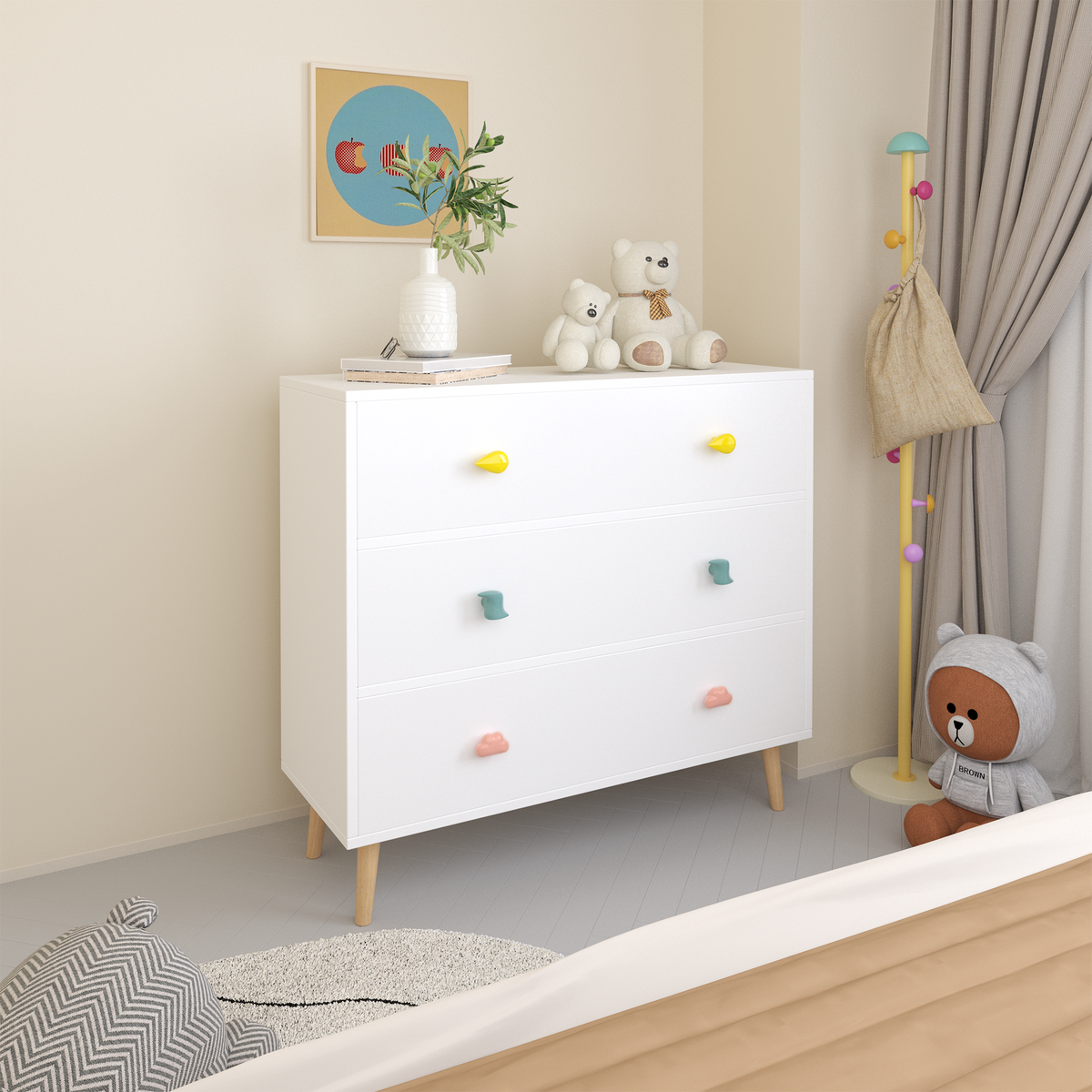Nøordka Light Dresser Default 32" White Kids 3 Drawer Dresser &amp; Nightstand