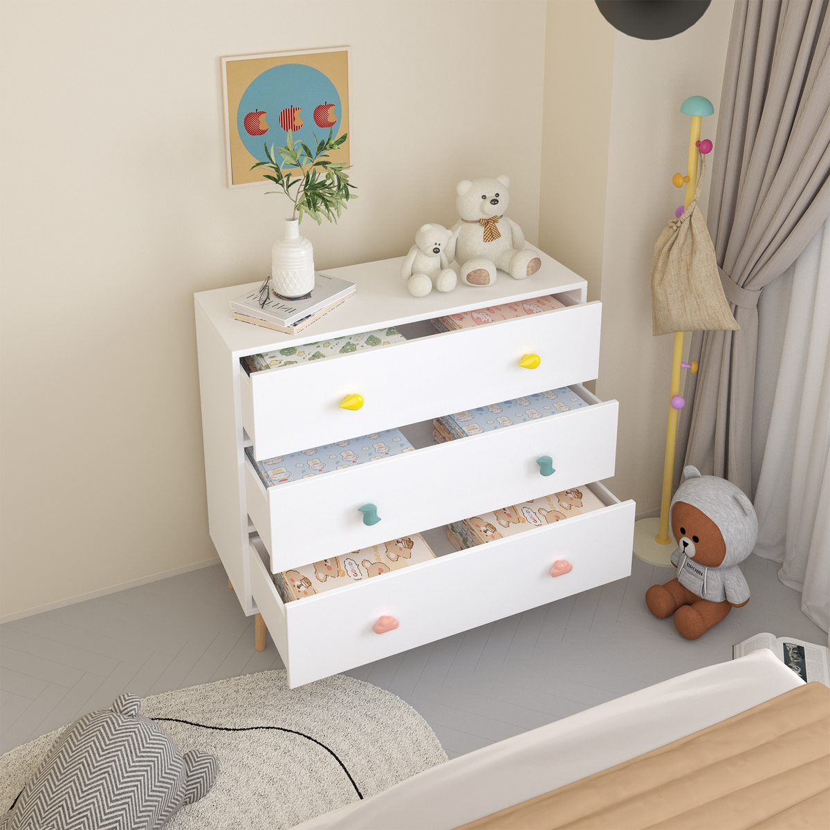 Nøordka Light Dresser Default 32" White Kids 3 Drawer Dresser &amp; Nightstand