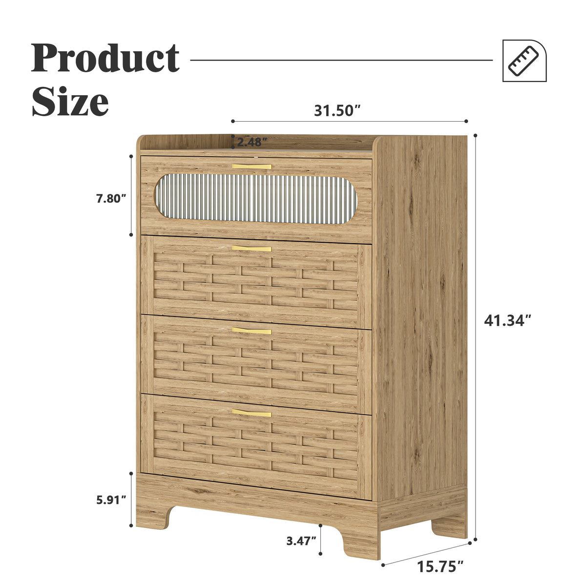 Nøordka Light Dresser Default 32" Wood 4 Drawer Dresser for Bedroom