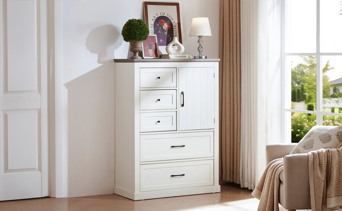Nøordka Light Dresser Default 34" White Farmhouse 5 Drawer Dresser