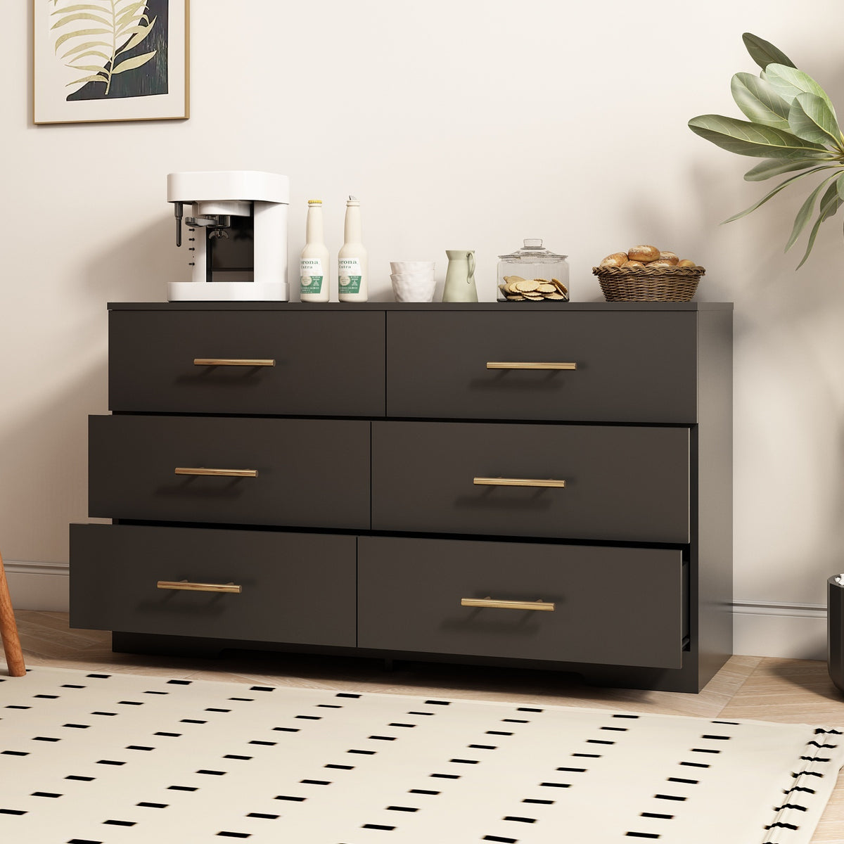 Nøordka Light Dresser Default 50" Black Chest Of Drawers &amp; Dresser Table With Golden Accents