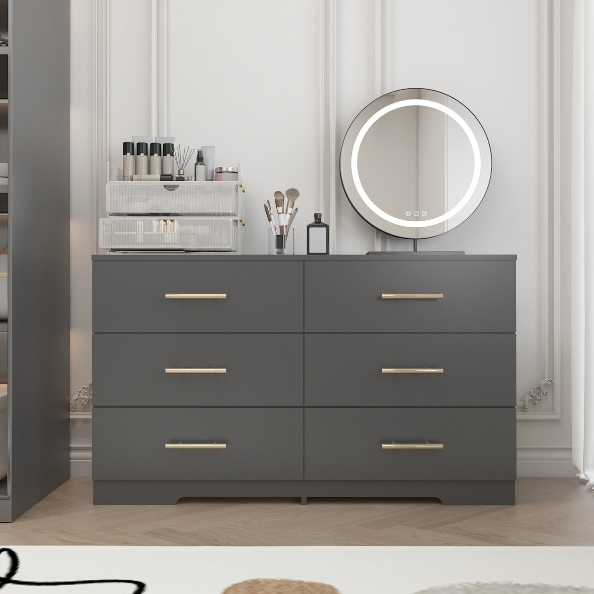Nøordka Light Dresser Default 50" Black Chest Of Drawers &amp; Dresser Table With Golden Accents
