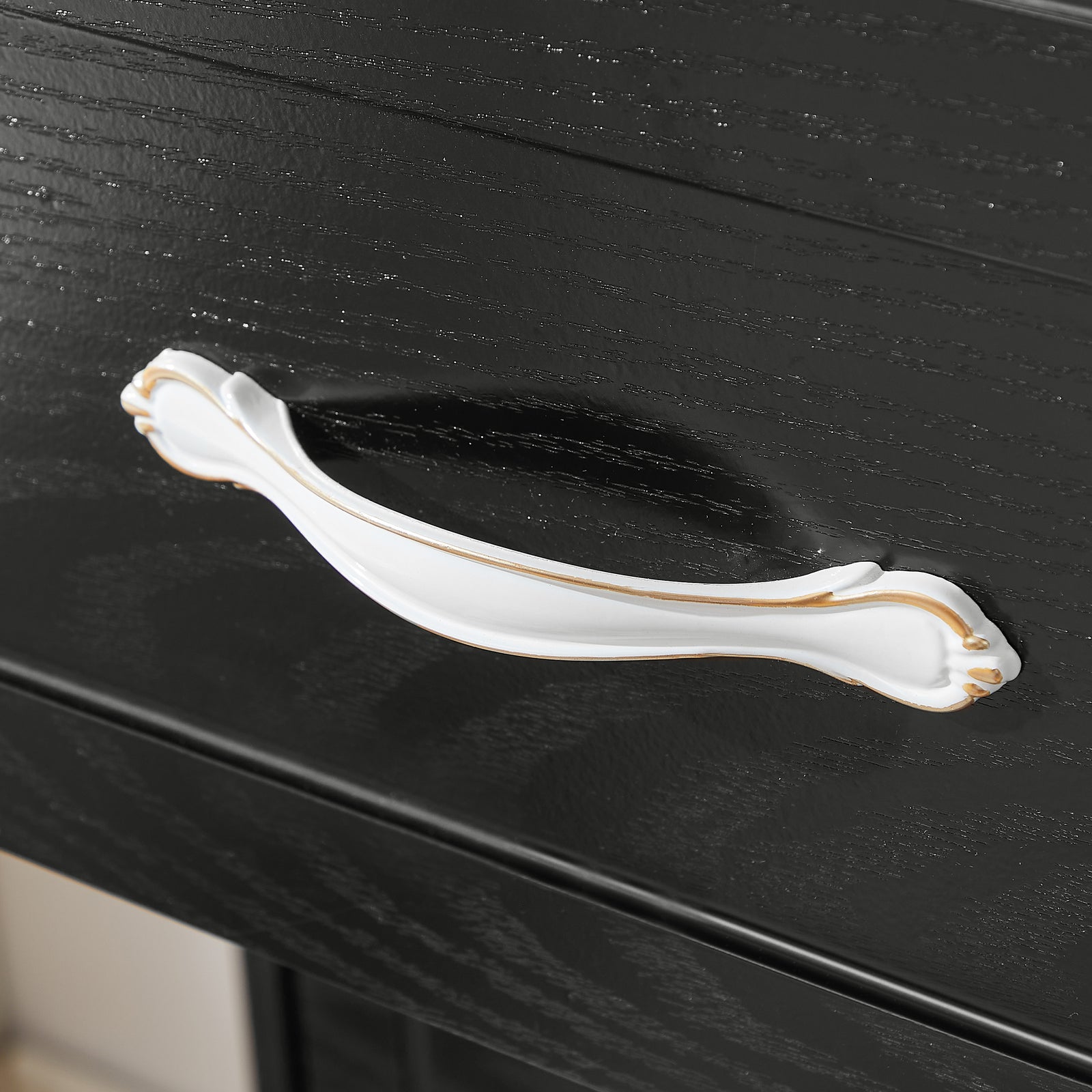 Nøordka Light Dresser Default 50" Black Mid Century Modern 3 Drawer Bedroom Chest with Metal Handling