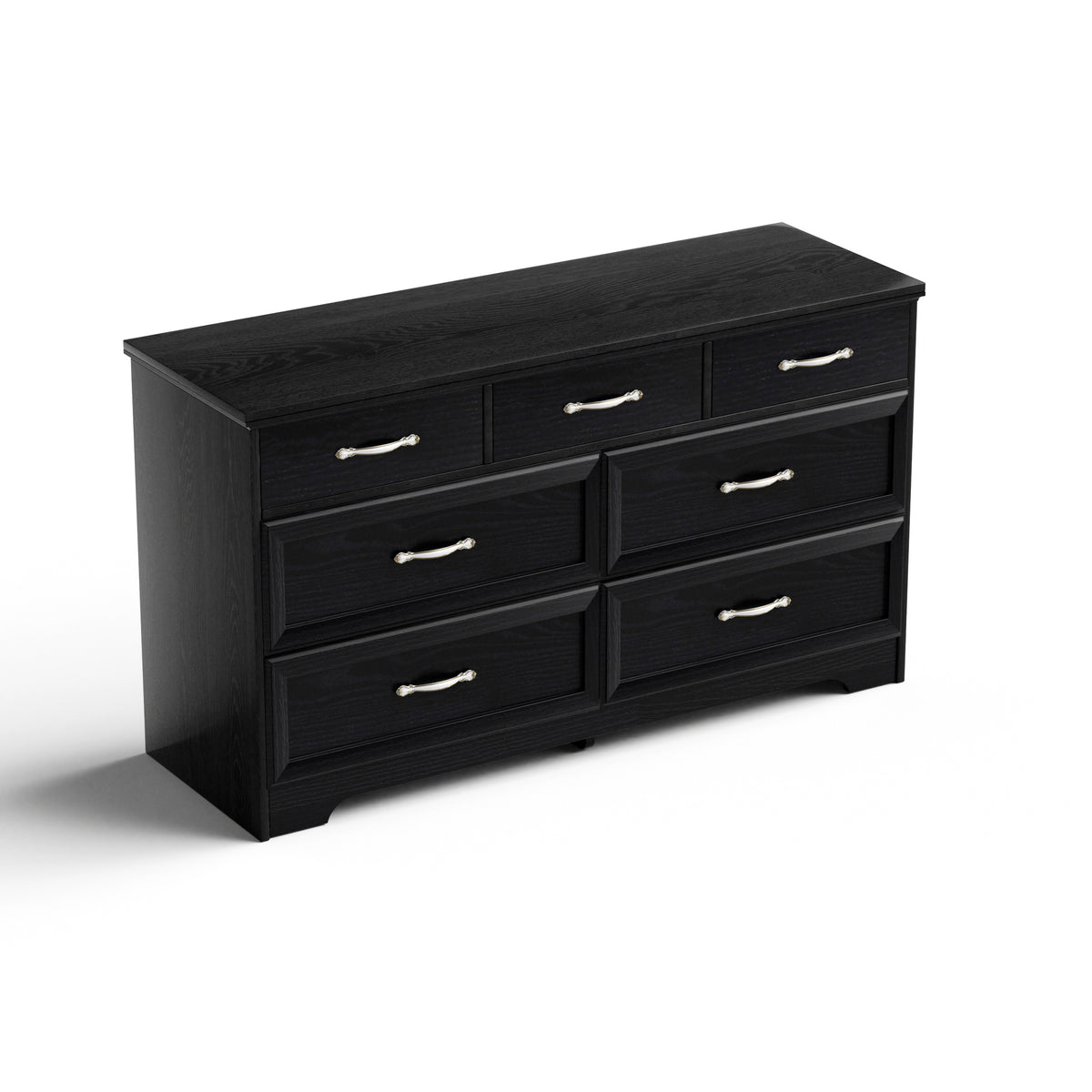 Nøordka Light Dresser Default 50" Black Mid Century Modern 3 Drawer Bedroom Chest with Metal Handling