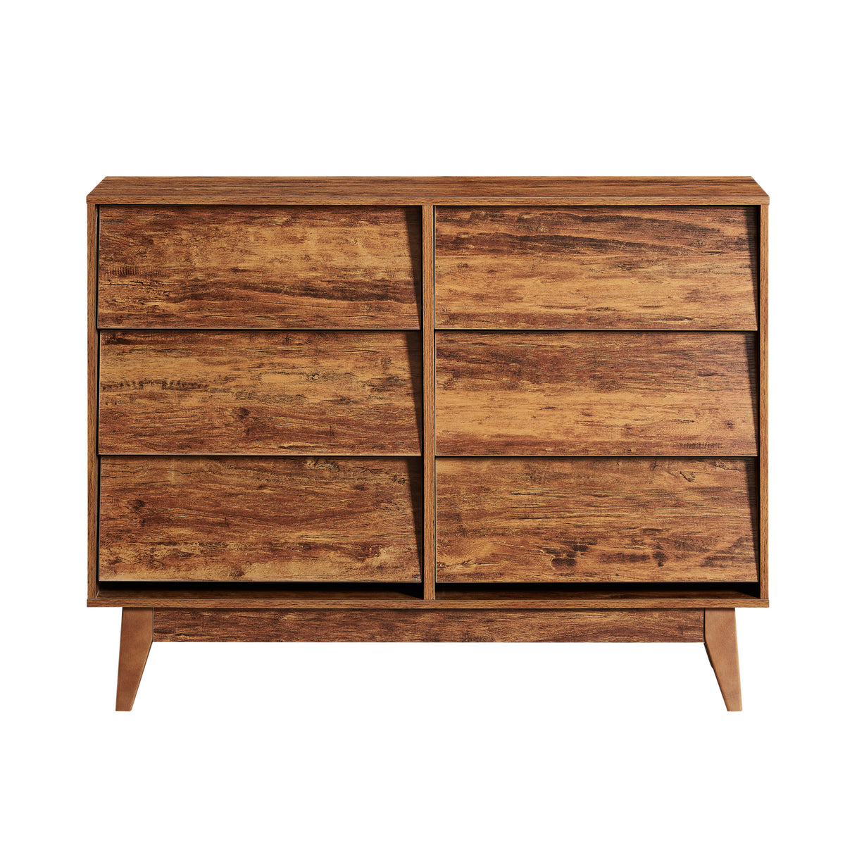 Nøordka Light Dresser Default 50" Brown Vintage 6 Drawer Double Dresser with Bevel Pattern