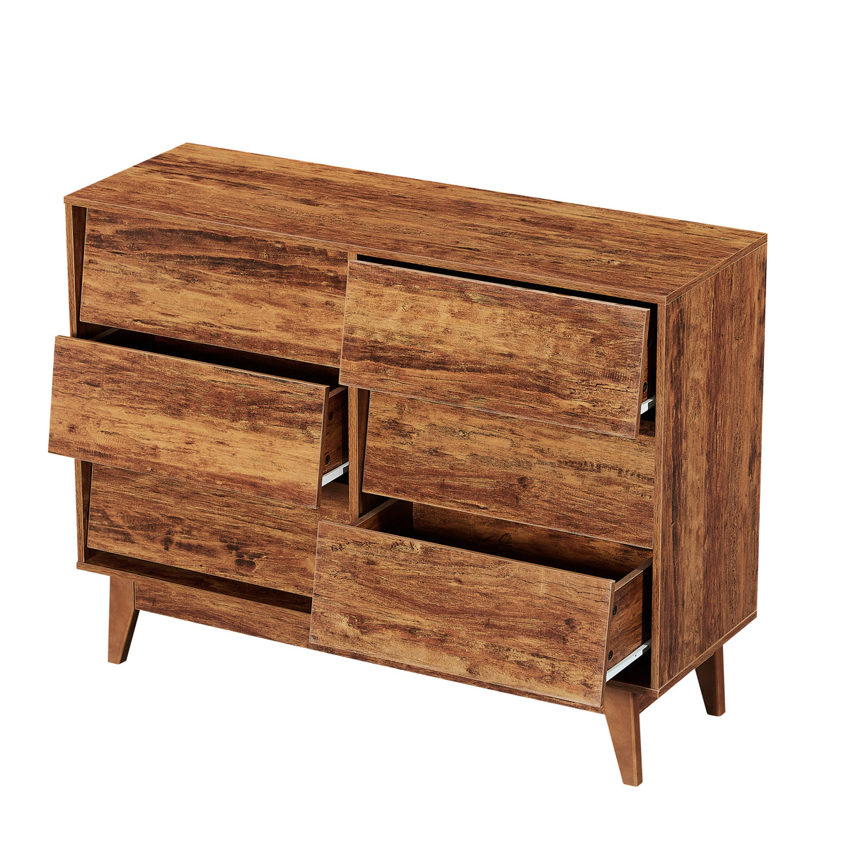 Nøordka Light Dresser Default 50" Brown Vintage 6 Drawer Double Dresser with Bevel Pattern