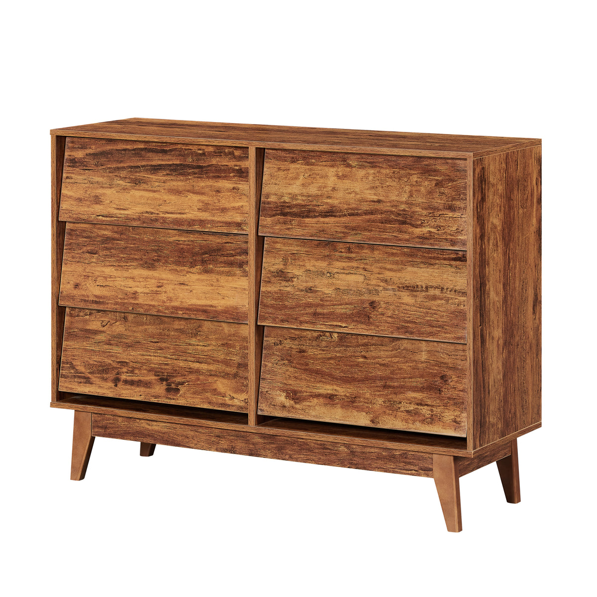Nøordka Light Dresser Default 50" Brown Vintage 6 Drawer Double Dresser with Bevel Pattern