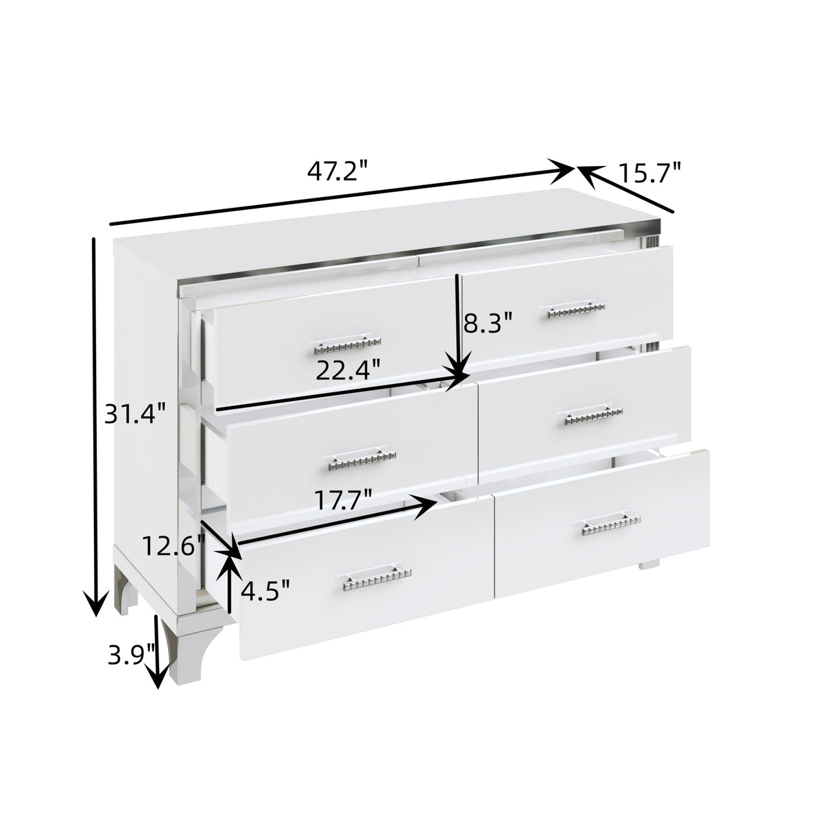 Nøordka Light Dresser Default 50" Gloss White Dresser with Metal Handling