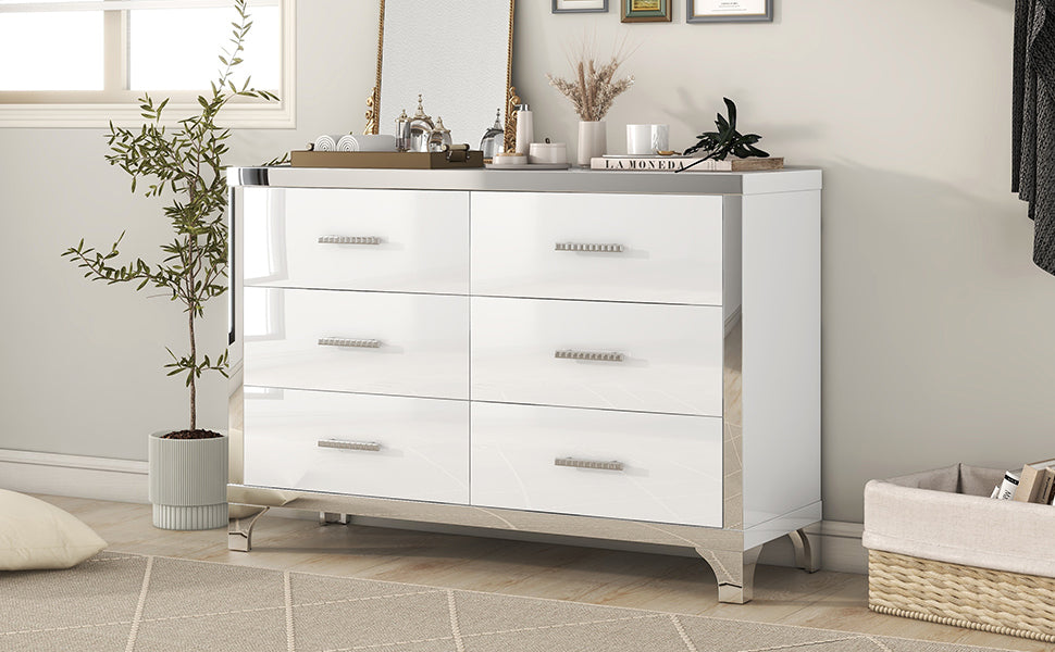 Nøordka Light Dresser Default 50" Gloss White Dresser with Metal Handling