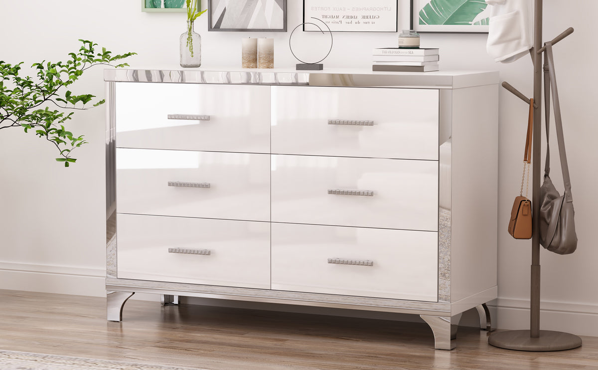 Nøordka Light Dresser Default 50" Gloss White Dresser with Metal Handling