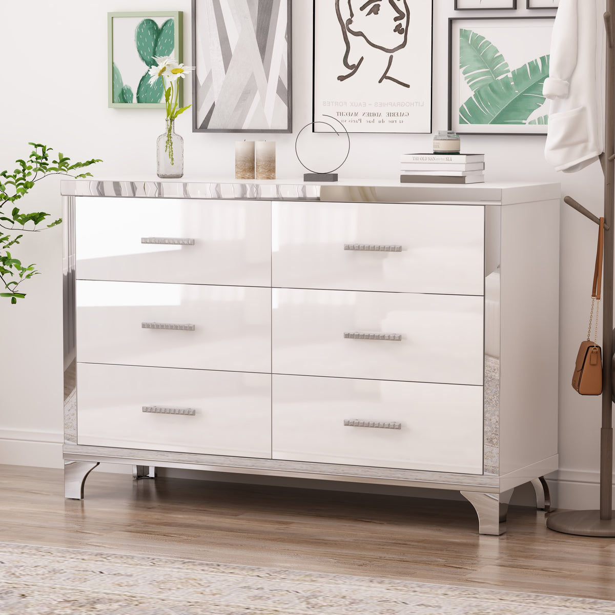 Nøordka Light Dresser Default 50" Gloss White Dresser with Metal Handling