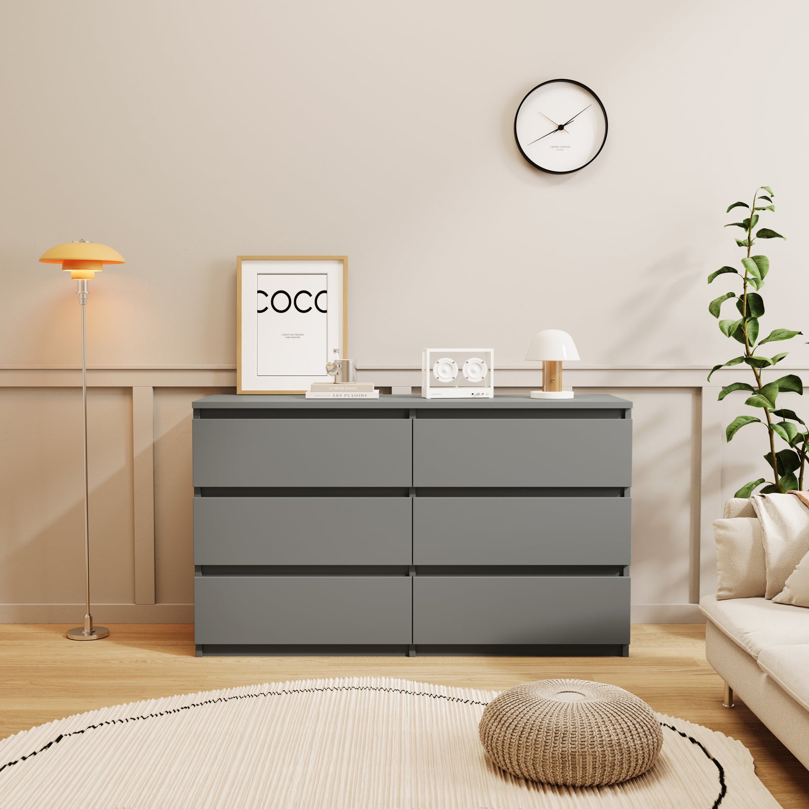 Nøordka Light Dresser Default 50" Gray 6 Drawers Chest Of Drawers & Dresser Table