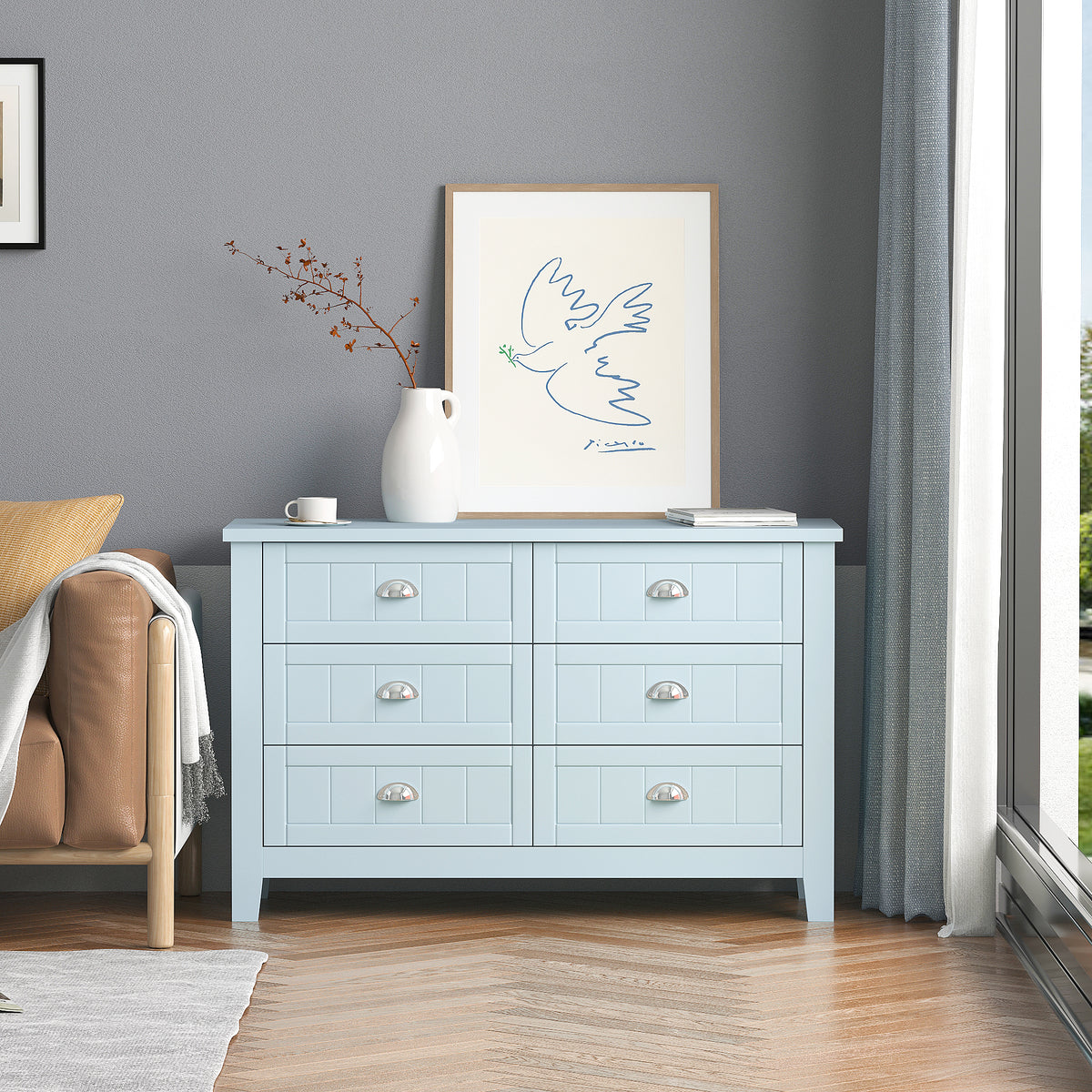Nøordka Light Dresser Default 50" Grayish Blue Solid Wood Drawer Dresser Cabinet