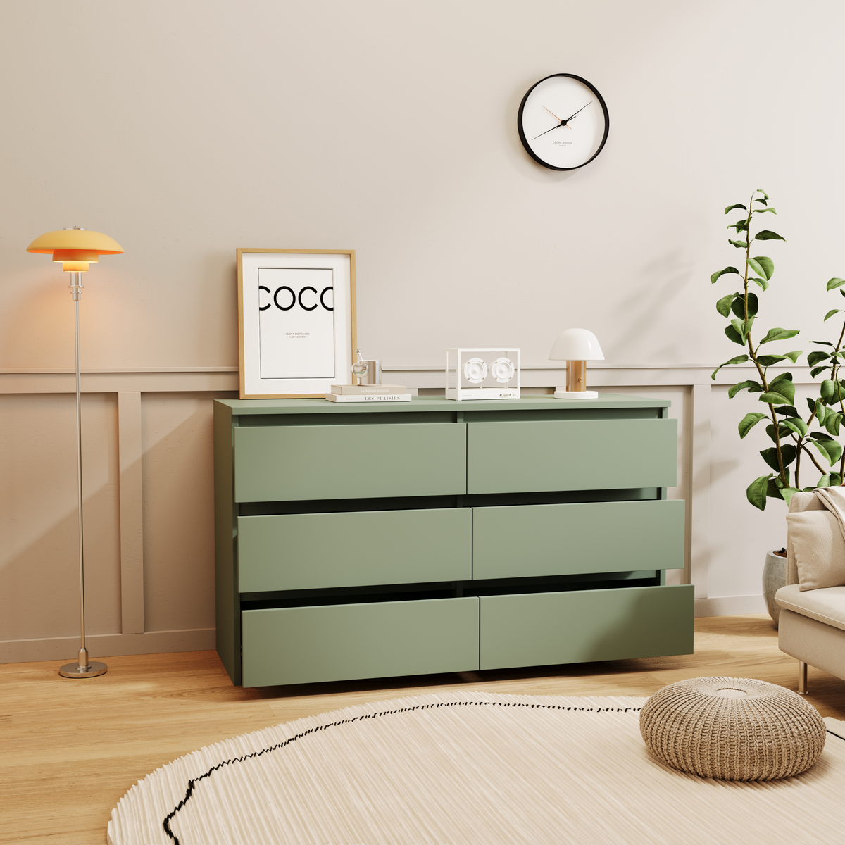 Nøordka Light Dresser Default 50" Green Large 6 Drawer Chest Of Drawers &amp; Dresser