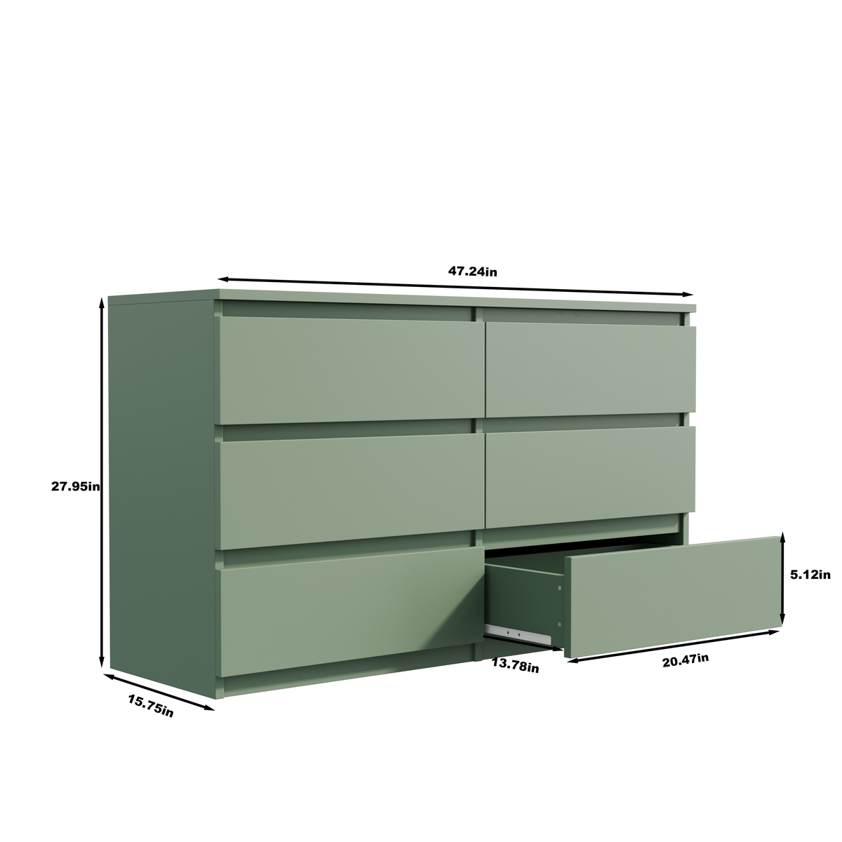 Nøordka Light Dresser Default 50" Green Large 6 Drawer Chest Of Drawers &amp; Dresser