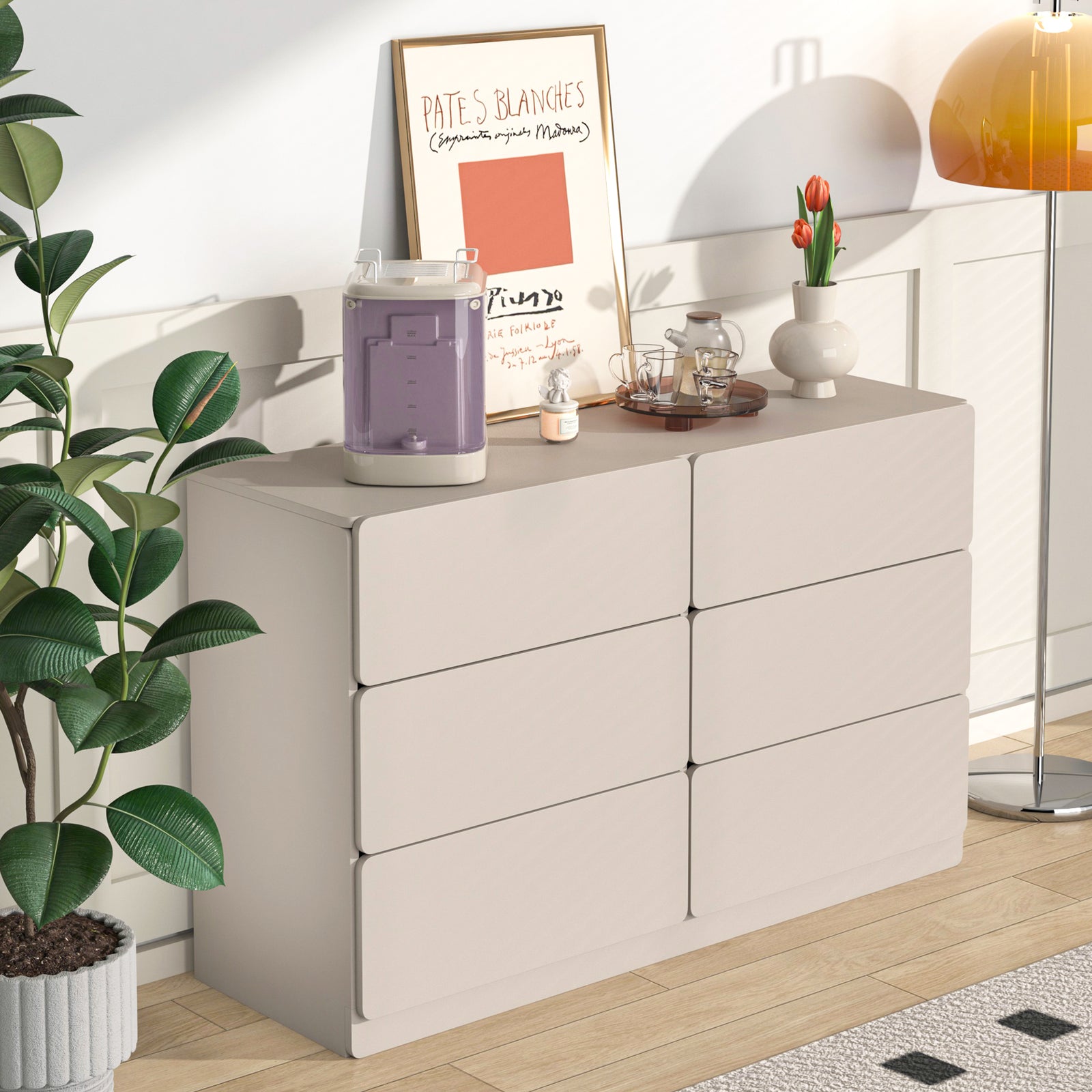 Nøordka Light Dresser Default 50" Light Gray Drawer Dresser Cabinet With Six Drawers