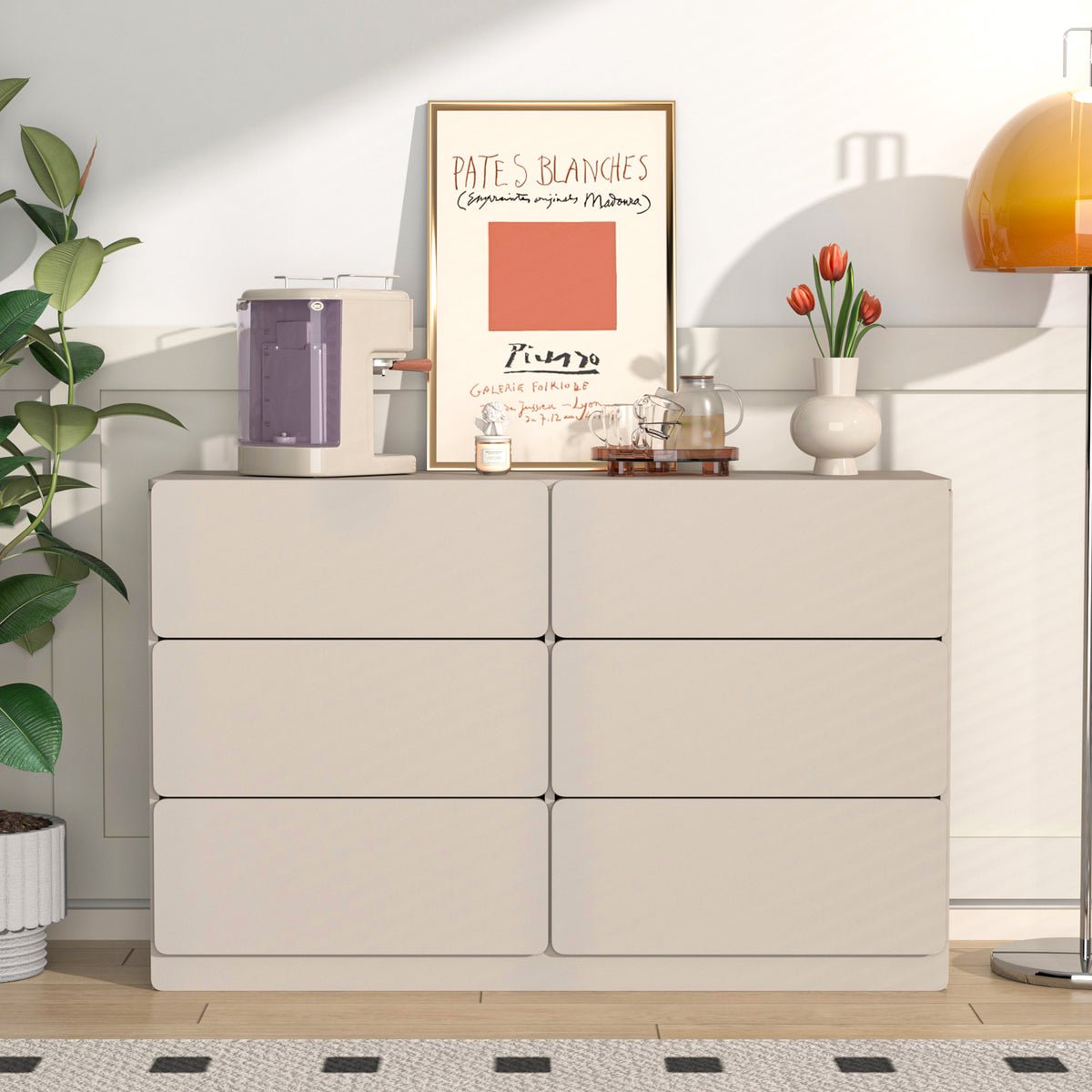 Nøordka Light Dresser Default 50" Light Gray Drawer Dresser Cabinet With Six Drawers