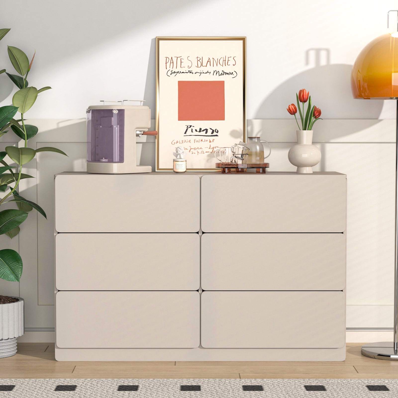 Nøordka Light Dresser Default 50" Light Gray Drawer Dresser Cabinet With Six Drawers