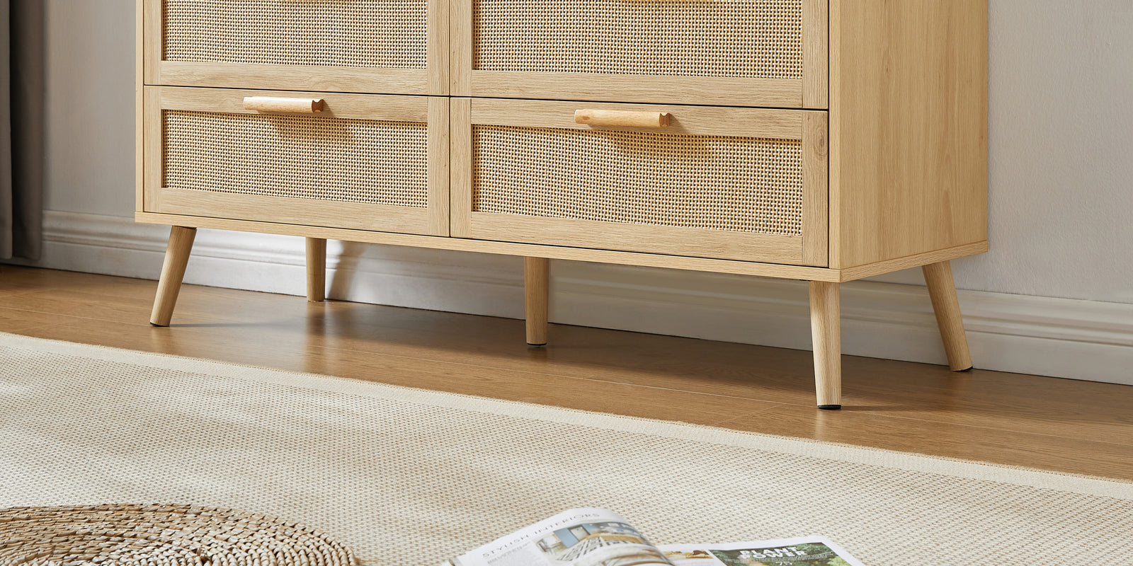 Nøordka Light Dresser Default 50" Natural 8 Drawer Bedroom Dresser with Rattan Drawers