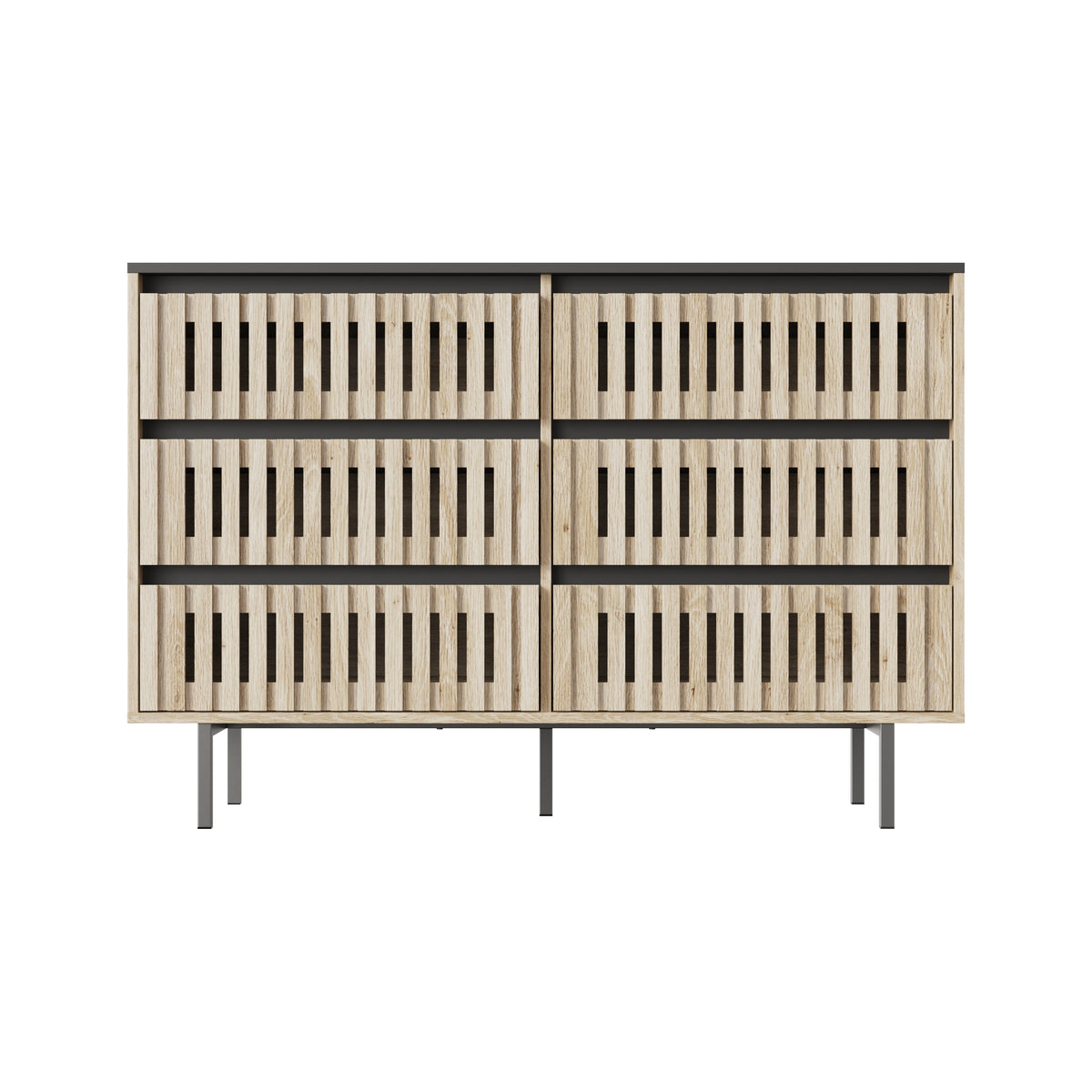 Nøordka Light Dresser Default 50" Natural &amp; Black Minimalist Six Drawer Cabinet