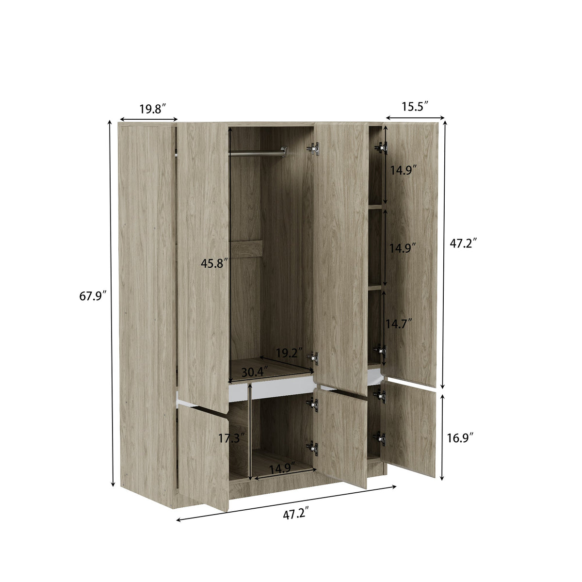 Nøordka Light Dresser Default 50" Natural Wood 6-Doors Wooden Wardrobe