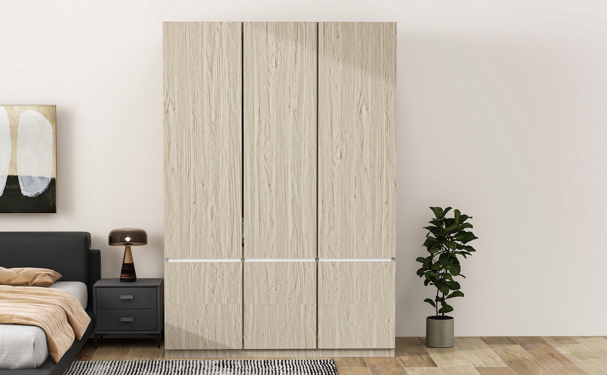 Nøordka Light Dresser Default 50" Natural Wood 6-Doors Wooden Wardrobe