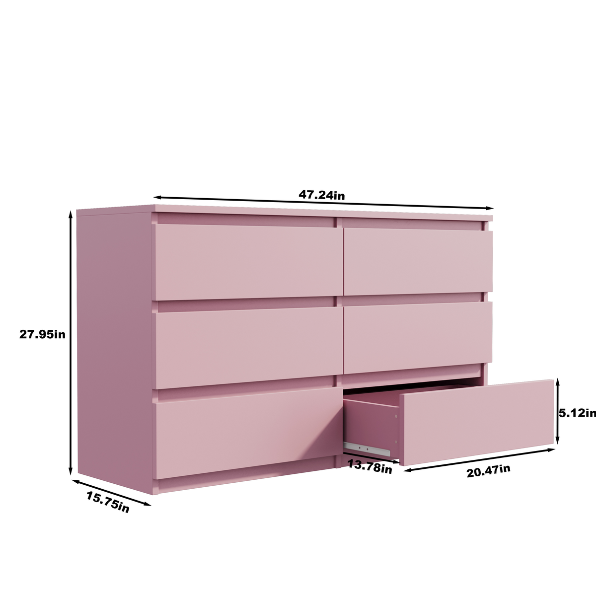 Nøordka Light Dresser Default 50" Pink 6 Drawers Chest Of Drawers &amp; Dresser Table