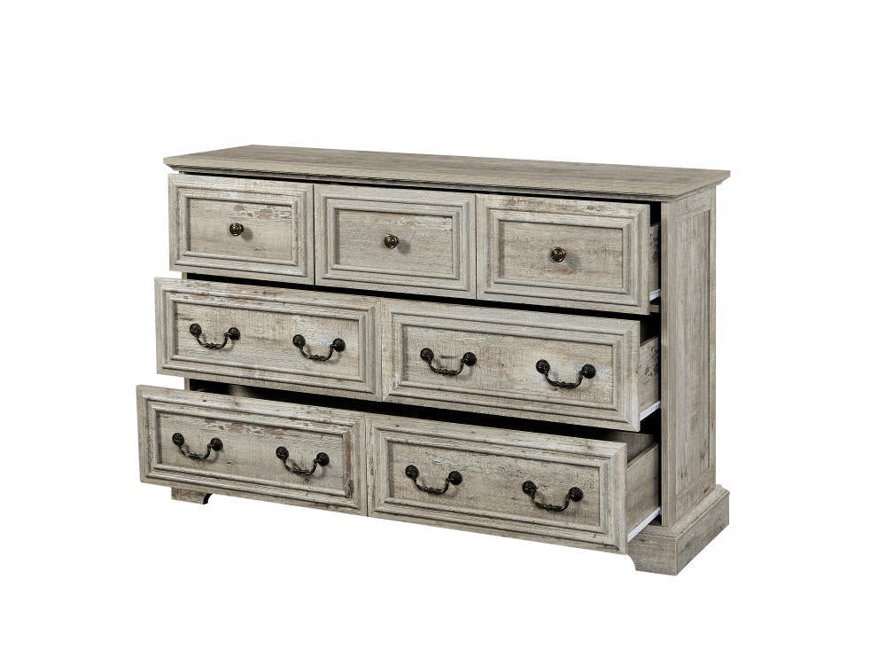 Nøordka Light Dresser Default 50" Rustic White Farmhouse 7 Drawer Dresser Chest with Vintage Natural Texture