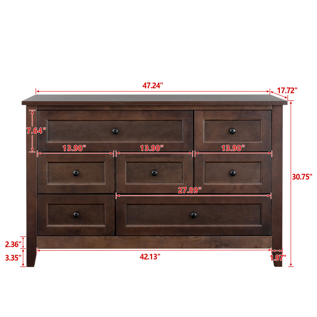 Nøordka Light Dresser Default 50" Solid Wood Auburn Buffet Server With Retro Round Handling