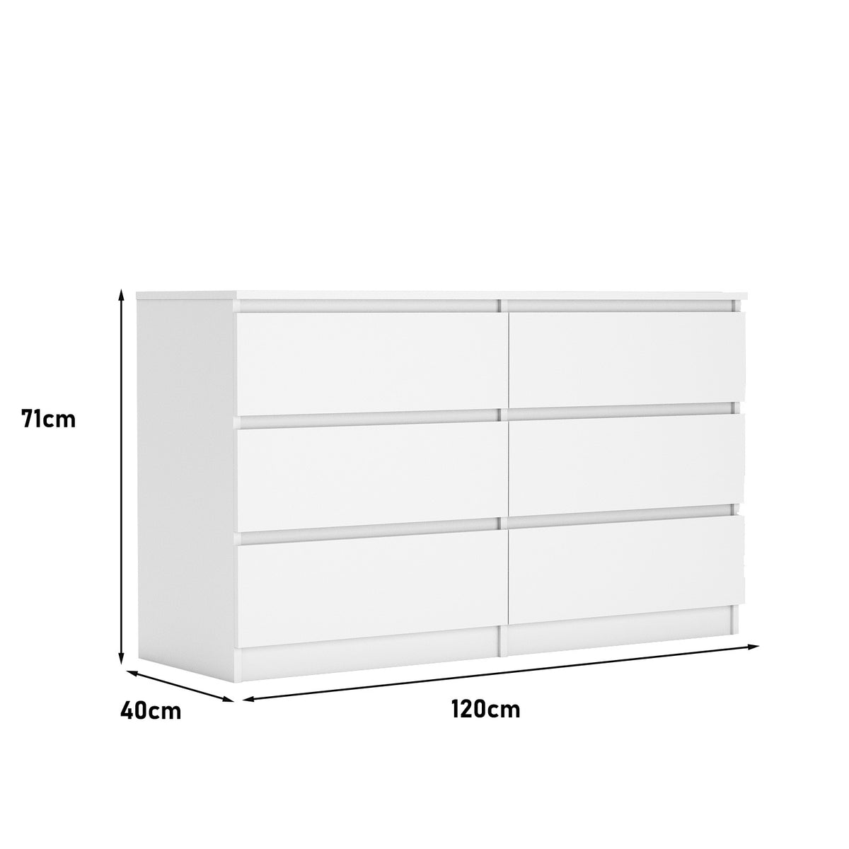Nøordka Light Dresser Default 50" White 6 Drawer Chest Of Drawers 7 Dresser Table