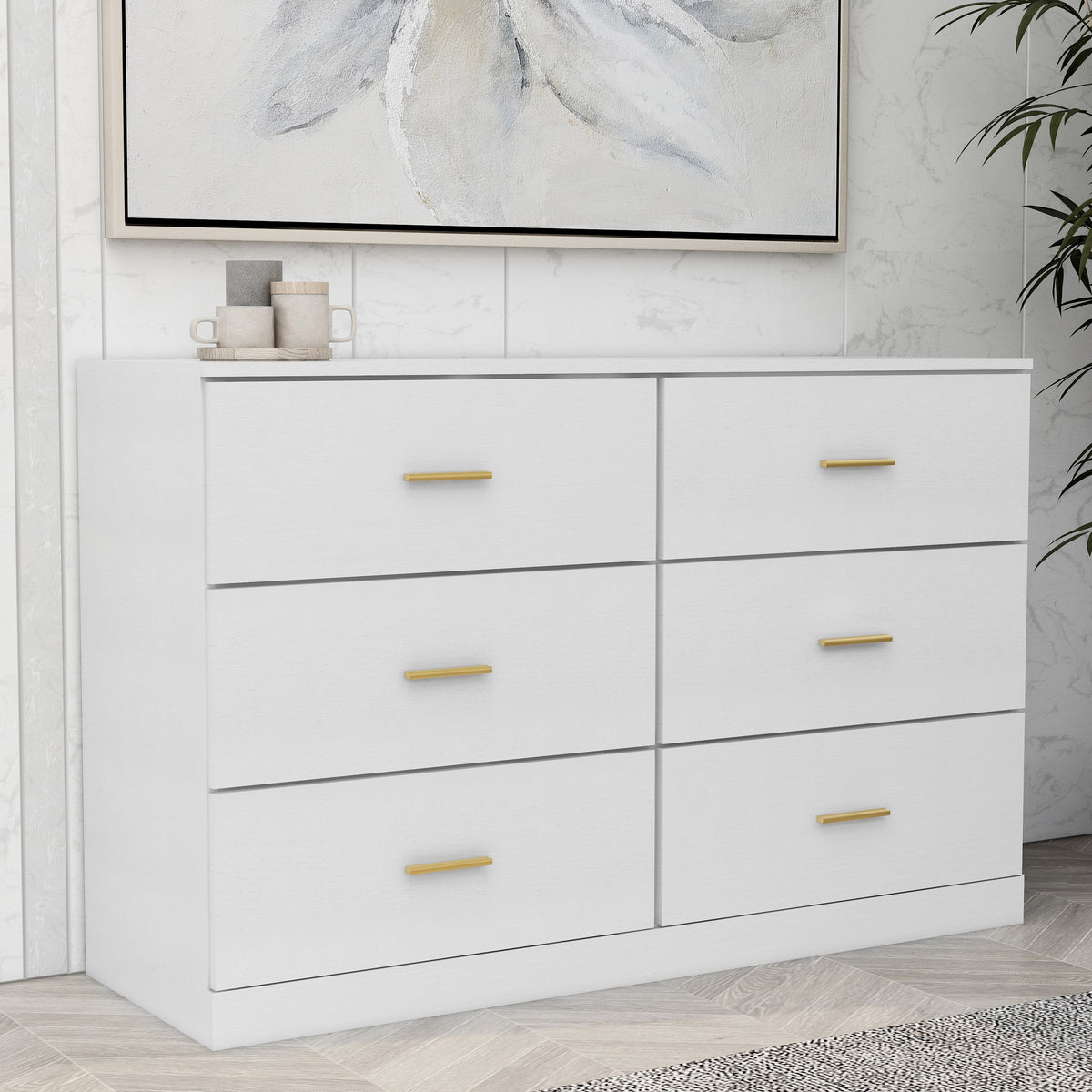 Nøordka Light Dresser Default 50" White Mid Century Modern 6-Drawer Chest