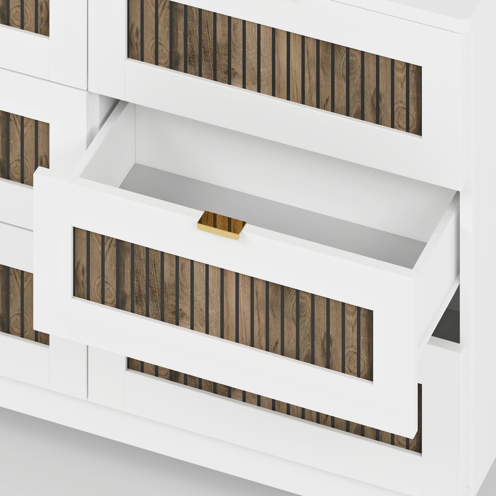 Nøordka Light Dresser Default 50" White Rustic Farmhouse Style Wooden 6 Drawers Dresser