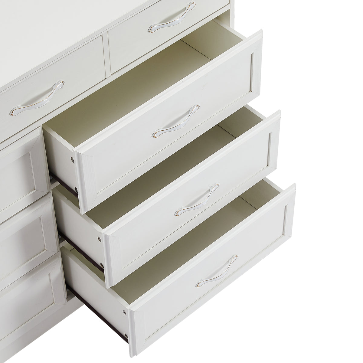 Nøordka Light Dresser Default 50" White Wood 9 Drawer Bedroom Dresser with Antique Handling