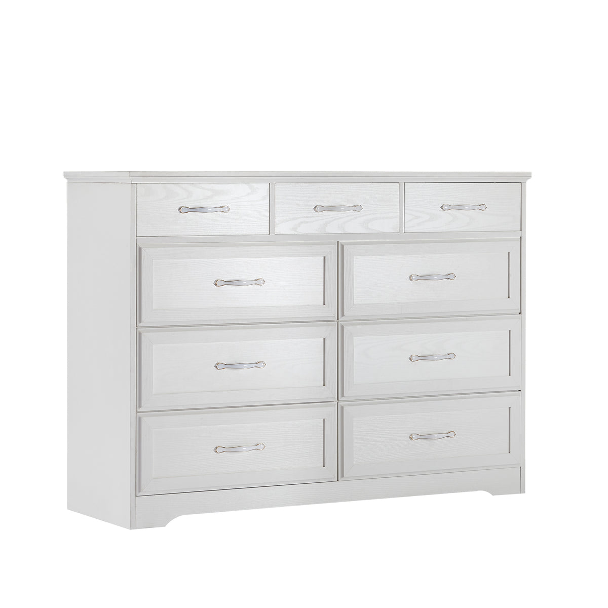 Nøordka Light Dresser Default 50" White Wood 9 Drawer Bedroom Dresser with Antique Handling
