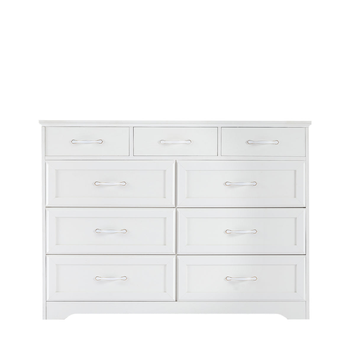 Nøordka Light Dresser Default 50" White Wood 9 Drawer Bedroom Dresser with Antique Handling