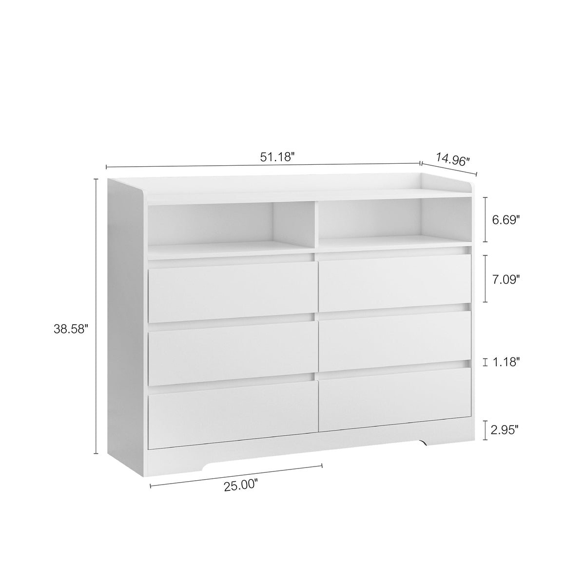 Nøordka Light Dresser Default 52" White 6 Drawer Dresser with LED Lights