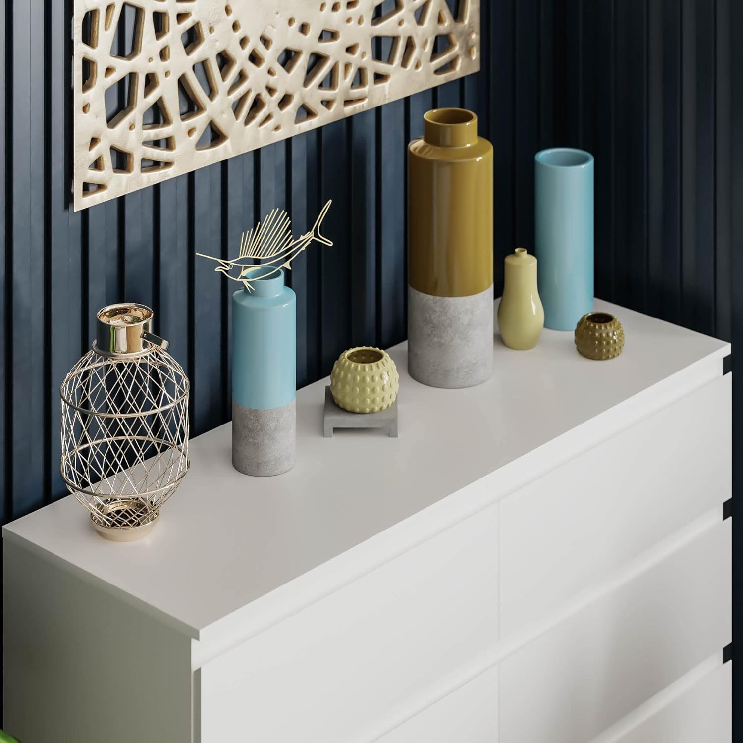 Nøordka Light Dresser Default 55" White Simple 6 Drawer Double Dresser