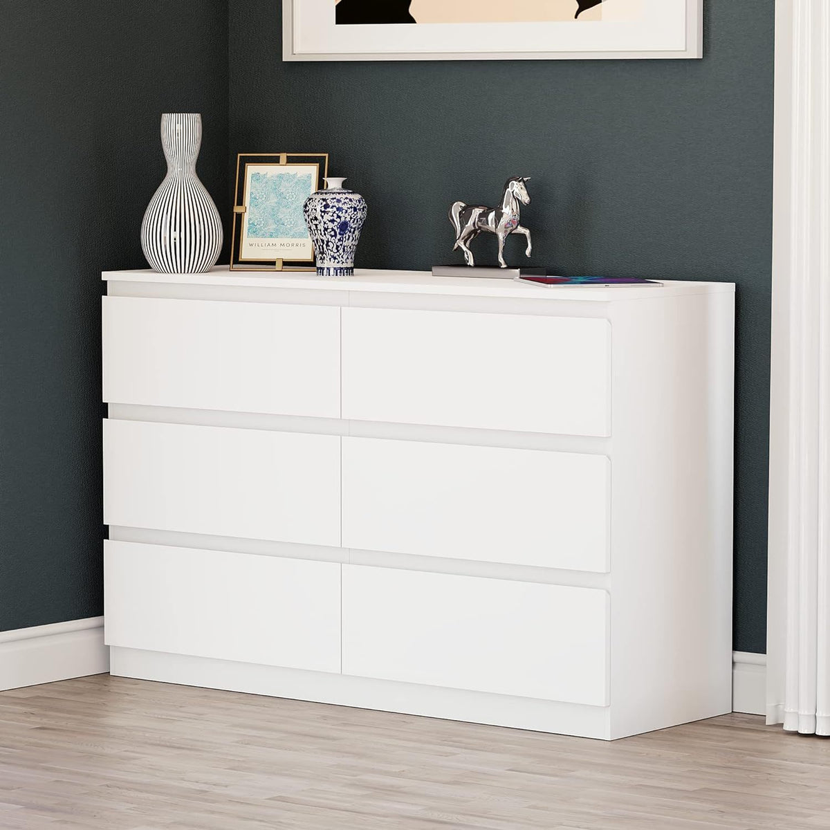 Nøordka Light Dresser Default 55" White Simple 6 Drawer Double Dresser