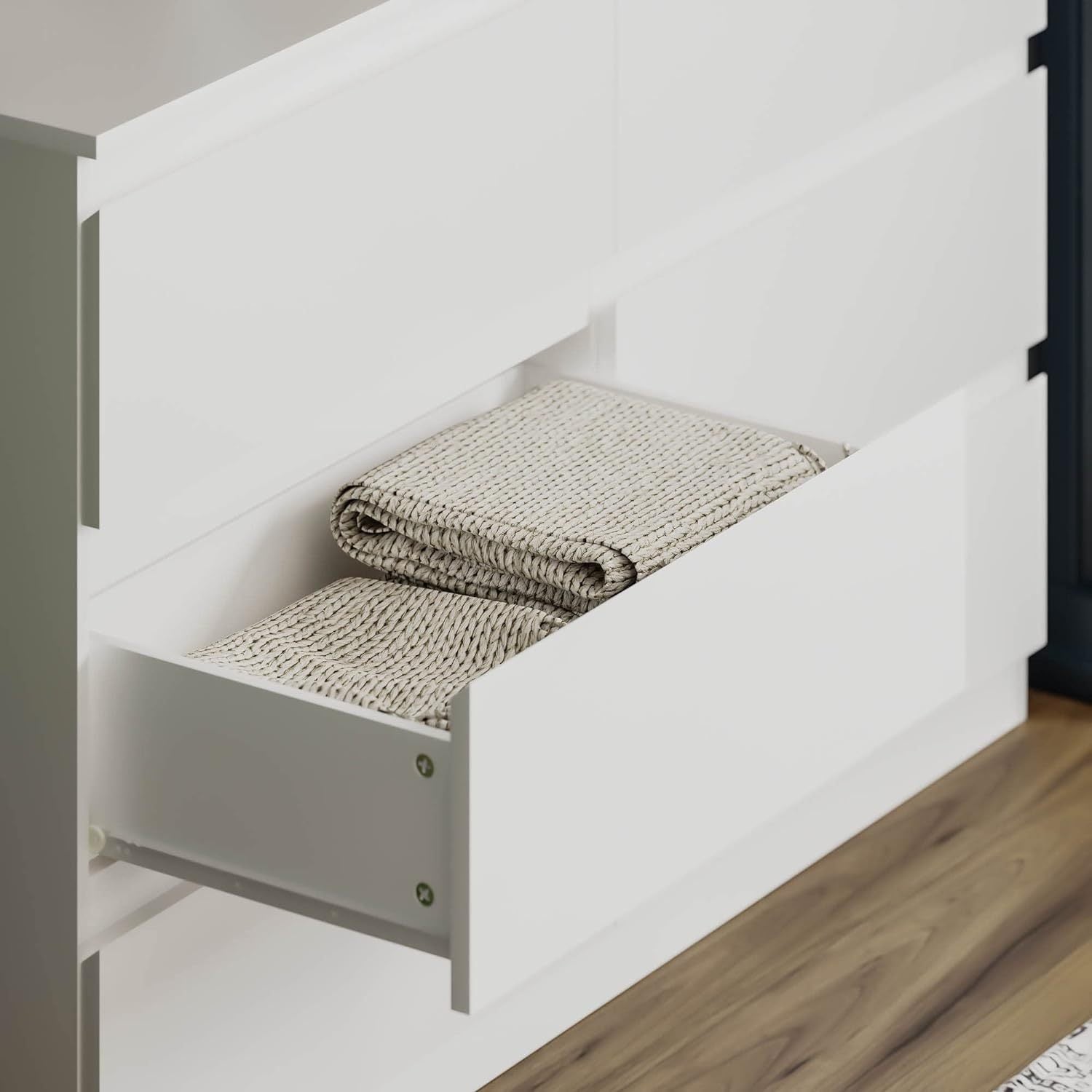 Nøordka Light Dresser Default 55" White Simple 6 Drawer Double Dresser