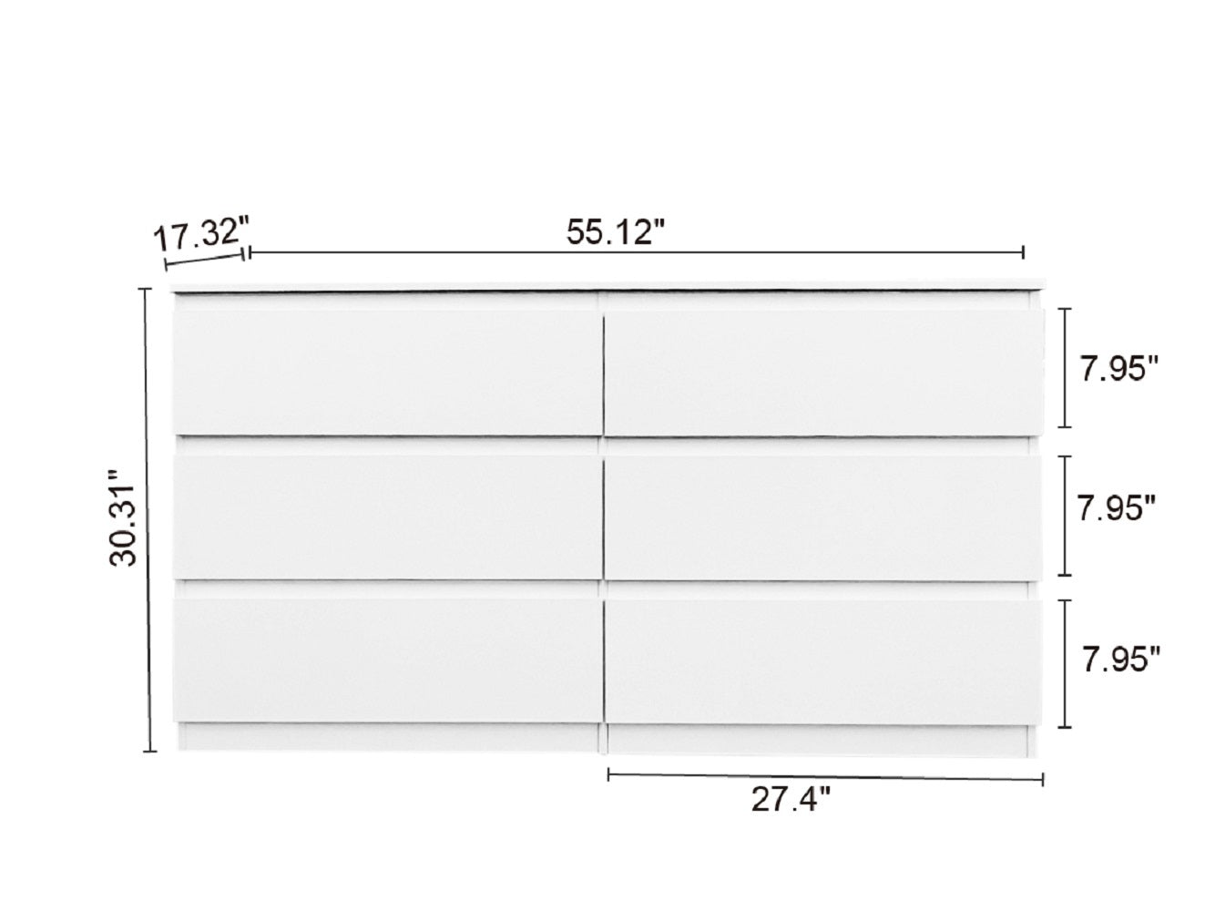Nøordka Light Dresser Default 55" White Simple 6 Drawer Double Dresser